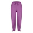 thumbnail image 3 of Ohufall Cotton Linen Pants for Women Fashion Casual Solid Color Drawstring Elastic Waist Trousers Loose Fit Beach Pants, 3 of 7