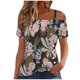 thumbnail image 2 of ICHUANYI Clearance Women's Printing Off-The-Shoulder Halter Short Sleeve Button-Up Top Blouse(Gray, S) ICHUANYI WER2023080907618, 2 of 5