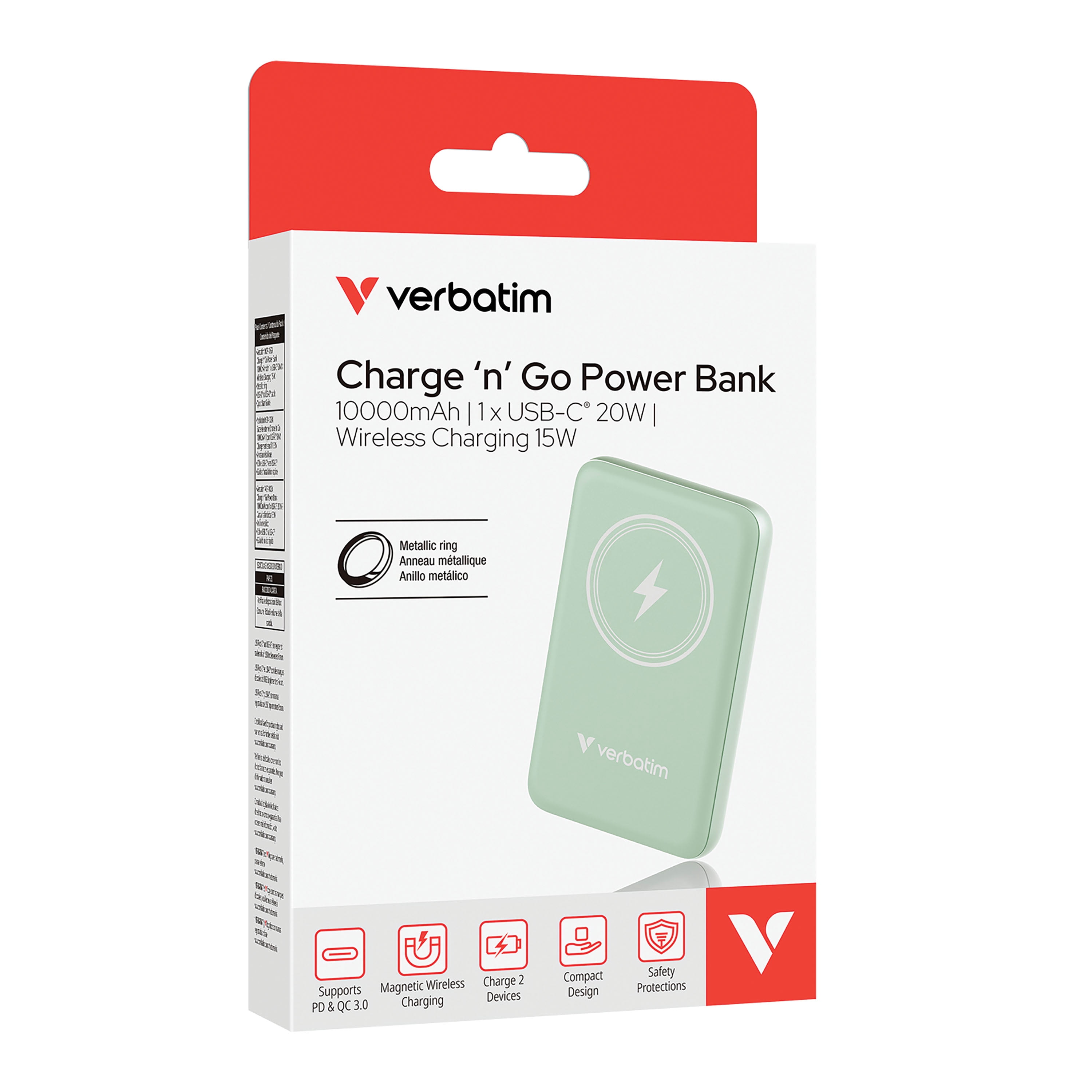 Verbatim Charge 'n' Go Magnetic Wireless Power Bank 10000 mAh - Green