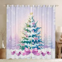 Manfei Cartoon Xmas Tree Blackout Curtains Set of 2 (52x84 Each), Merry Christmas Window Curtains, Pink Purple Bow Knot Curtains and Drapes for Girls, Luxurious Home Decor