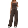 thumbnail image 3 of Women's 2 Piece Lounge Set Spring Outfits - Camisole Top & Wide Leg Pants Deep Coffee S, 3 of 9