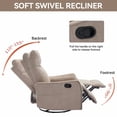 thumbnail image 3 of Leumius Recliner Chair with Massage and Heat,360° Manual Swivel Rocker Chair for Adults,Upholstered Fabric Glider Recliner Nursery Chair with Side Pockets for Living Room,Khaki, 3 of 8