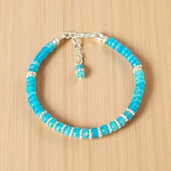 Blue Opal Beaded Charm Bracelet: Sterling Silver, 14k Gold Filled