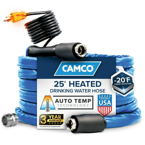 Camco 25-Foot Heated Water Hose for RV - Drinking Water Safe - Blue (22911)