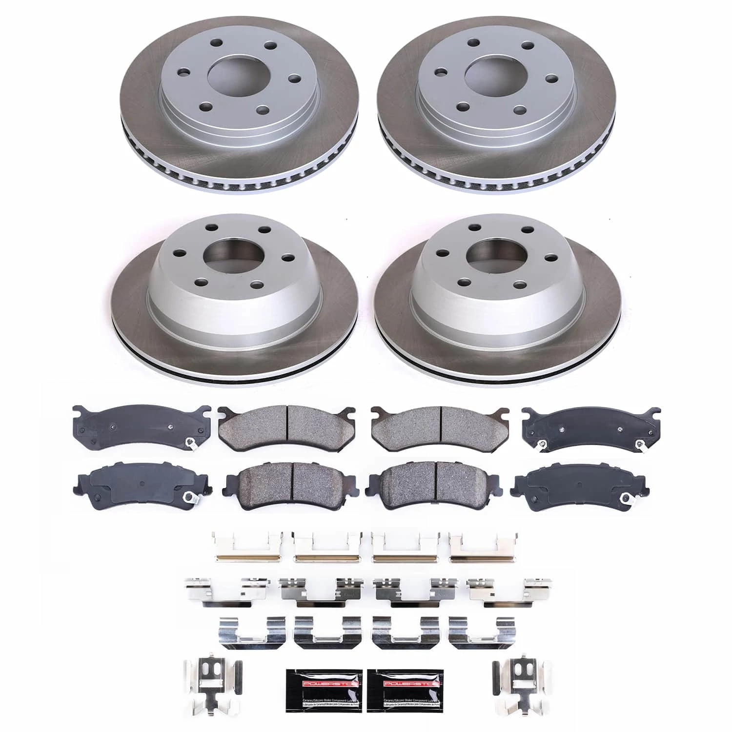 PowerStop Front and Rear Semi-Coated Rotor and Low-Dust Ceramic Brake Pad Kit SC2010