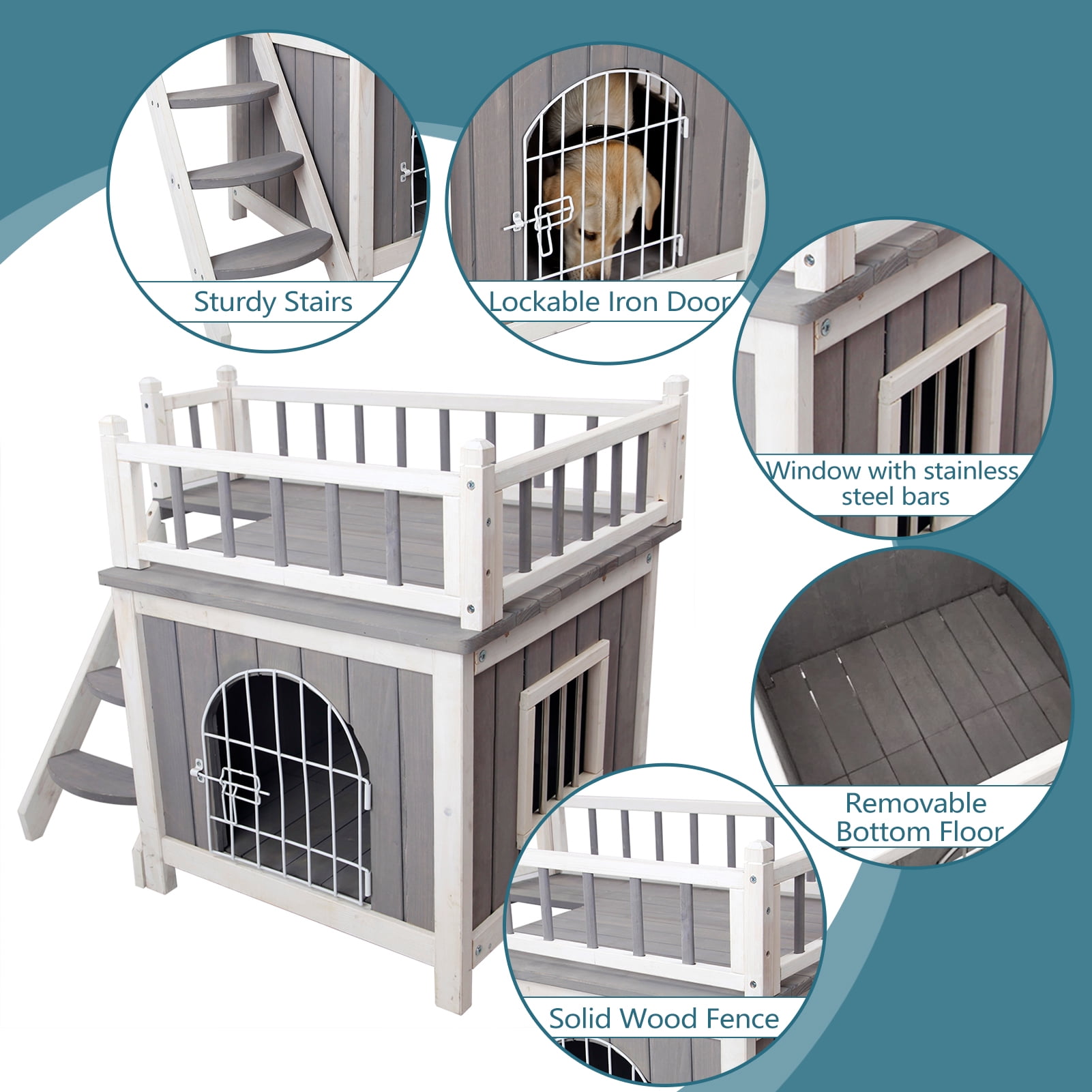 Petsfit 2-Story Indoor Outdoor Cat House with Balcony