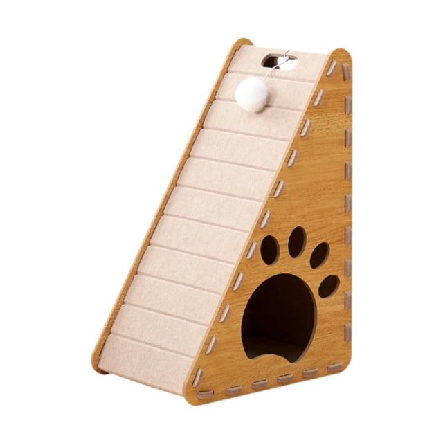 Almohadilla triangular para rascar gatos, con pelota de juguete de felpa, cama de salón, juguetes para gatos, para gatos de interior que juegan con ga Camello