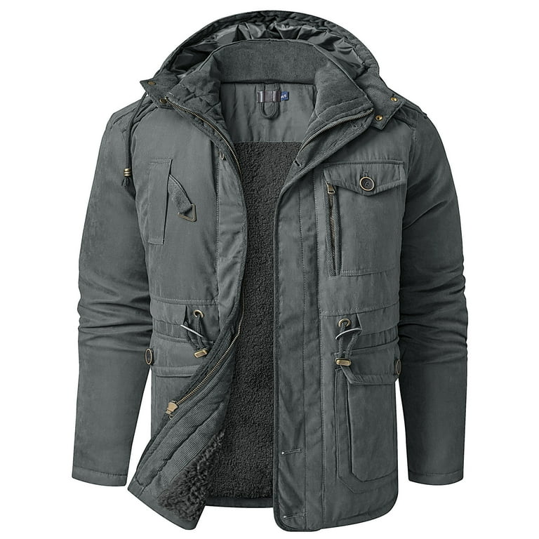 Mens winter fleece warm hooded multi pockets casual cotton jacket online