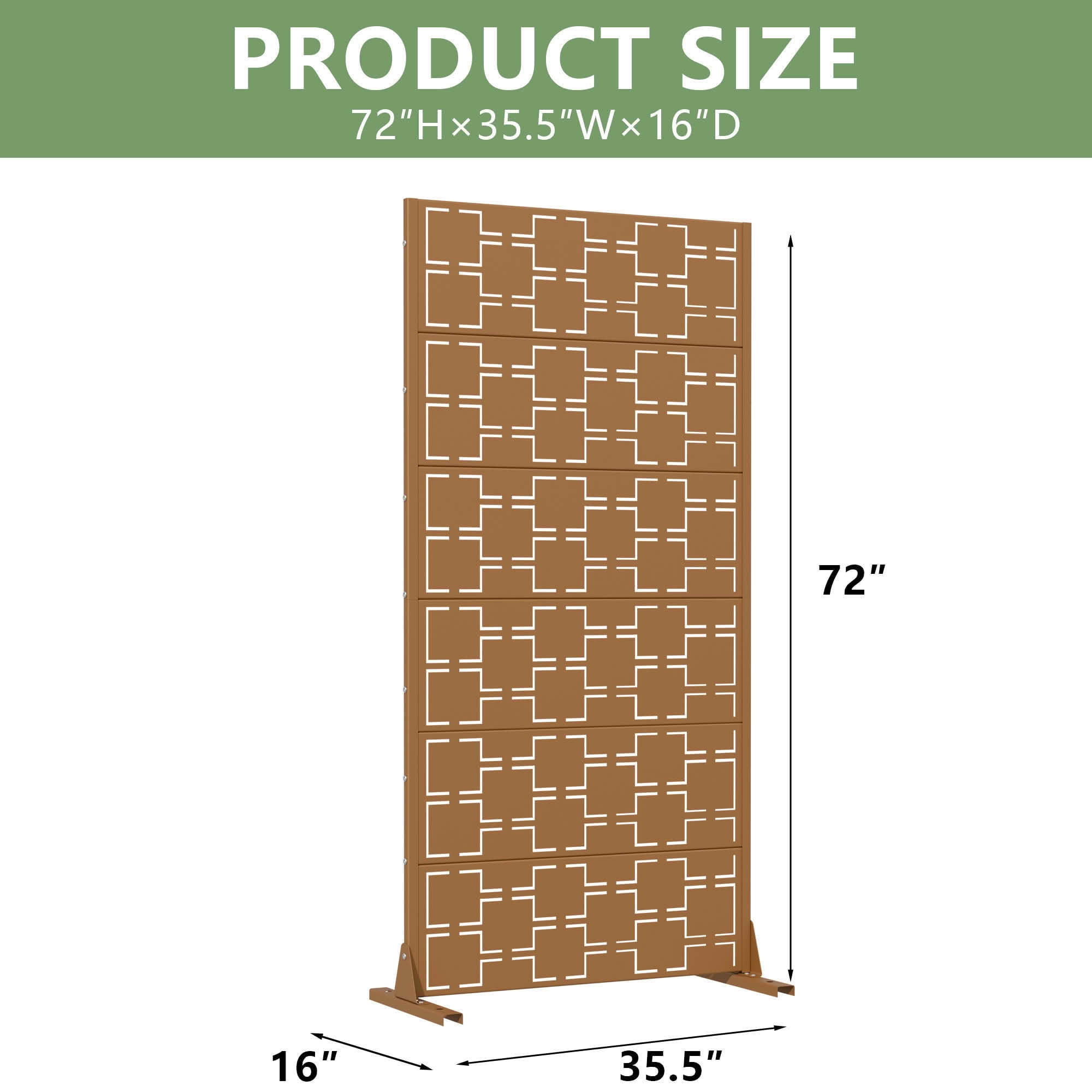 MAYEERTY 72x35x16 Inch Brown Galvanized Steel Privacy Screen, 6 Piece Set for Outdoor Garden