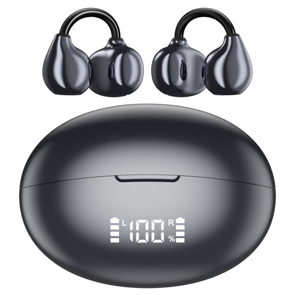 Cshidworld Audífonos de Oído Abierto, Audífonos Inalámbricos Bluetooth 6.0 con Pantalla Inteligente, Cancelación de Ruido, 50 H de Reproducción, Diseño Ligero con Clip de Running, Hacer Ejercicio y D