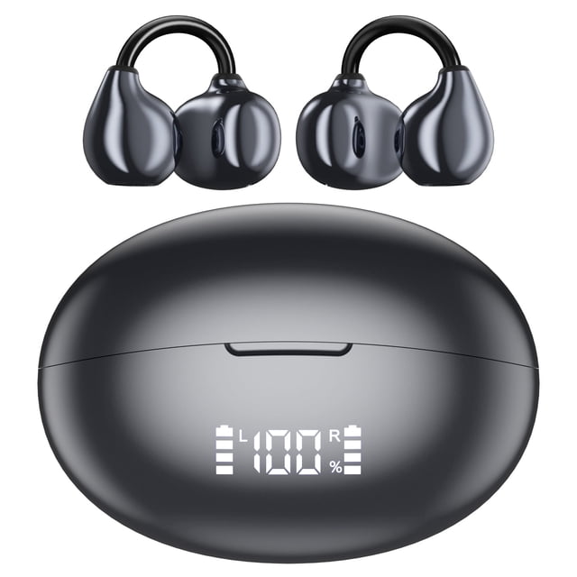 Cshidworld Audífonos de Oído Abierto, Audífonos Inalámbricos Bluetooth 6.0 con Pantalla Inteligente, Cancelación de Ruido, 50 H de Reproducción, Diseño Ligero con Clip de Running, Hacer Ejercicio y D