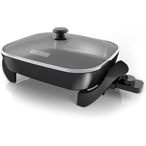 Electric Skillet, Variable Temperature Control, Nonstick Cooking Surface, Dishwasher Safe, Tempered Glass Lid, 12"x15"