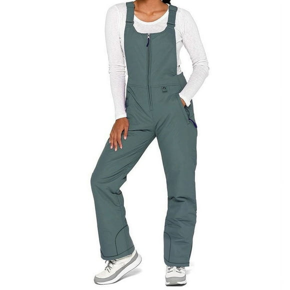 Womens Snow Bibs Waterproof Insulated Bib Snow Pants Ripstop Ski Pants Snowboard Overalls Gray 3XL