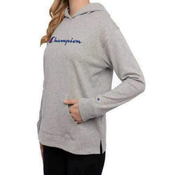 Champion Womens Logo Jersey Hoodie Pullover,Oxford Grey Heather,Small