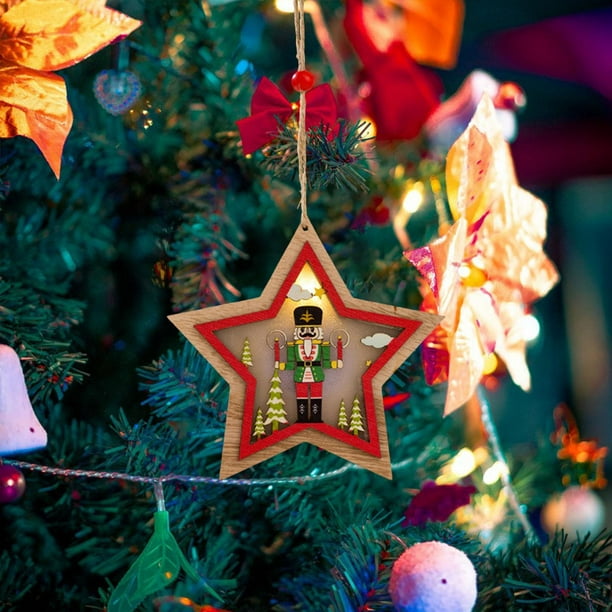Adornos colgantes navideños iluminados BLESIY decoración de madera para centro comercial Estrellas de Navidad