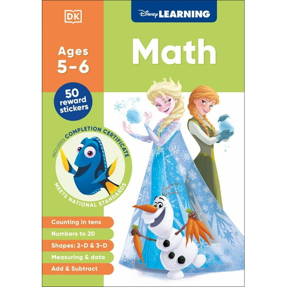 Disney Learning Math (Ages 5-6): Kindergarten Counting, Measuring, Add and Subtract Workbook for Kids, Curriculum-Based (Paperback)