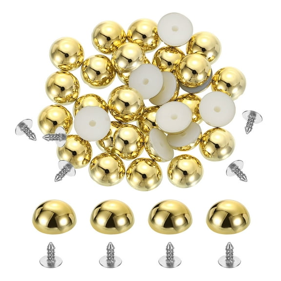 50Pcs Dome Studs, 8mm Plastic Round Mushroom Flat Back Rivets, Gold