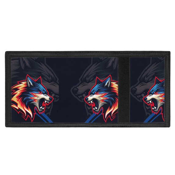 Psesaysky Polyester Trifold Money Organizer with Hook and Loop Fasteners Portable Moneybag for Sports, Angry Roaring Wolf Children's Wallet