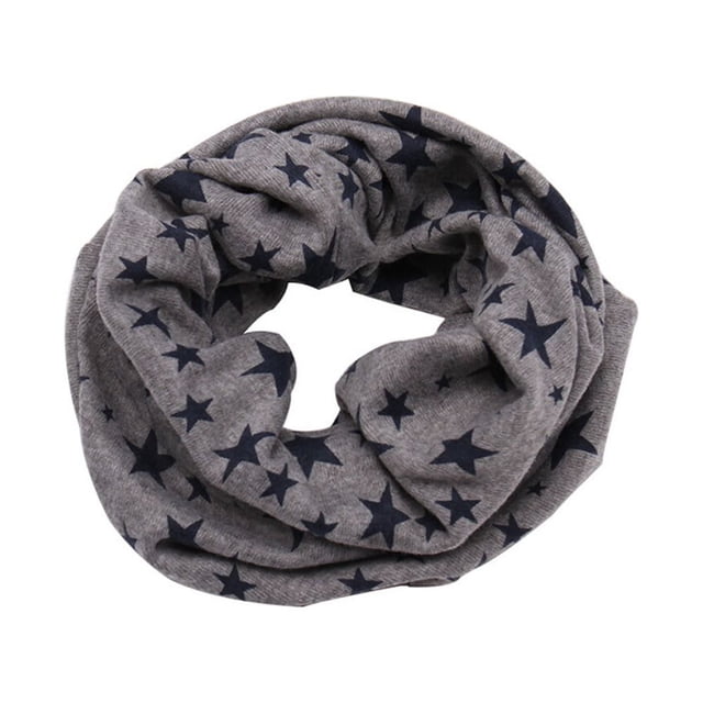 Otoño Invierno Niñas Niños Moda Bufanda de algodón Estrellas de cinco puntas Impreso Niños Cálido pañuelo para el cuello (gris)