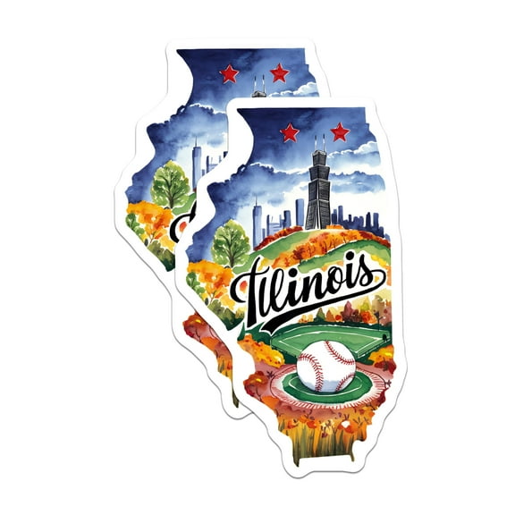 (2 Pack) Illinois State Magnets - Chicago Landmarks - Unique Baseball Design Decor - 5" On Longest Side - for Cars, Fridges, Toolboxes - Made in USA - MAG6276
