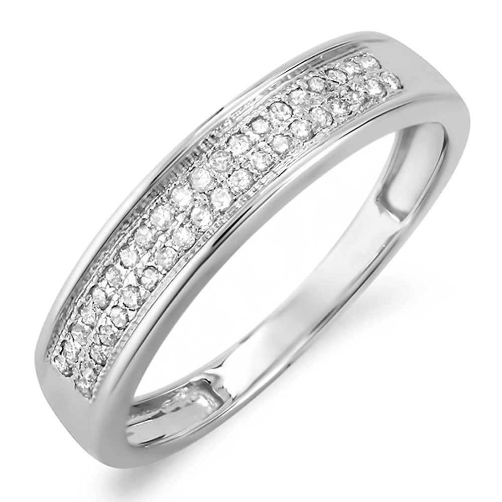 ctw Dazzlingrock Collection 0.15 Carat 10k Gold Round White Real Diamond Wedding Anniversary Millgrain Stackable Band Ring