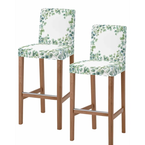Sage Green Eucalyptus Bar Stool Covers Set of 2, Spring Summer Pastoral Leaves Stretch Washable Bar Chair Covers with Backs, Removable Pub Counter Height Chair Cover for Kitchen Dining Room Cafe