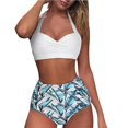 thumbnail image 1 of Women Vintage Swimsuit Two Piece Retro Halter Ruched High Waist Print Bikini Set, 1 of 8