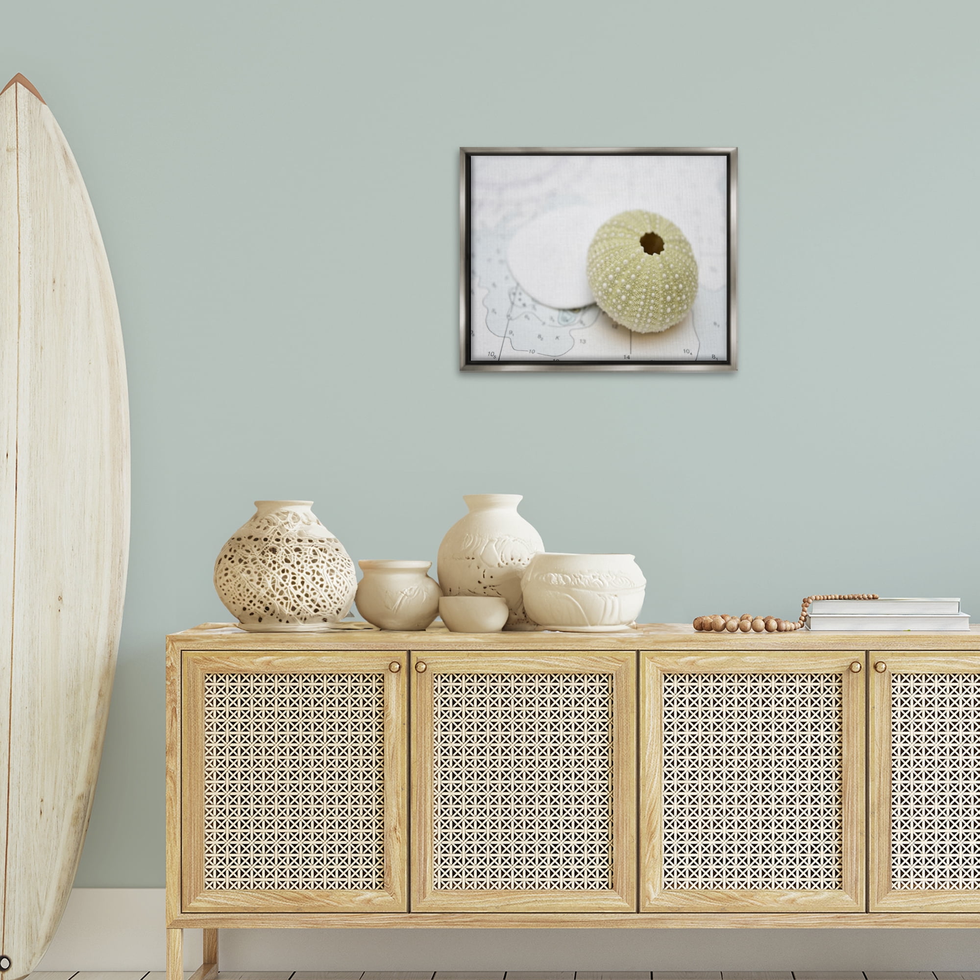 Stupell Industries Aquatic Sea Urchin Nautical & Beach Photography Gray Floater Framed Canvas Art Print Wall Art, 21 x 17
