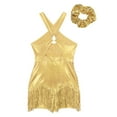 thumbnail image 4 of YONGHS Womens Jazz Latin Dance Costume Shiny Tassel Dance Leotard Bodysuit with Sequined Hat Gold-A S, 4 of 6