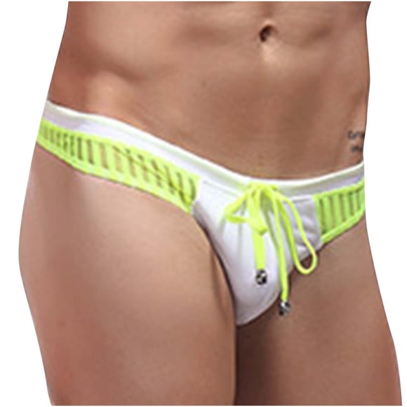 DPTALR Men's Low Waist Solid Color Striped Drawstring Hot Spring Quick Dry Swimming Briefs