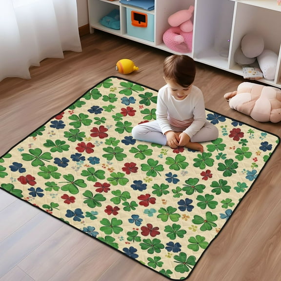 WOBOGO Colorful Clover Baby Playmats Extra Large Waterproof Rollable Activity Pads for Toddlers 50×50inch