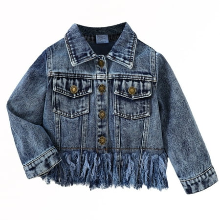 

Toddler Girls Denim Jackets Fringe Jeans Coats Top Infant Baby Button Down Outerwear 1-6T