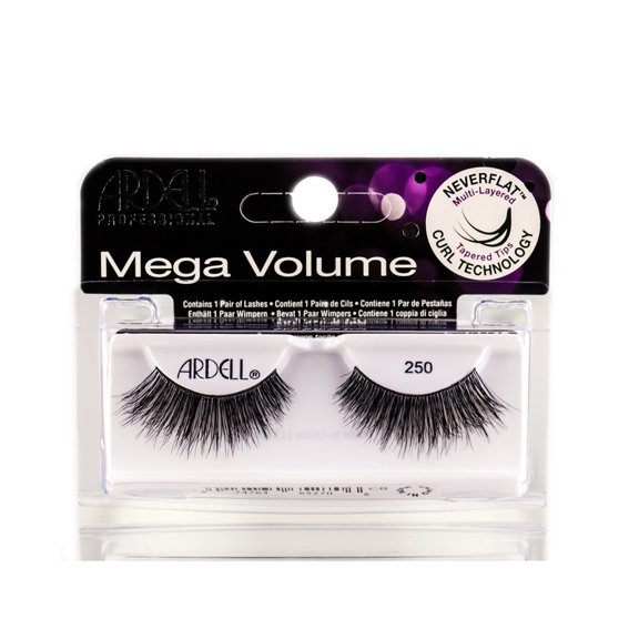Black / 250 , Ardell Professional Mega Volume Lashes , Hair Scalp Skin Body - Pack of 3 w/ SLEEK Teasing Comb