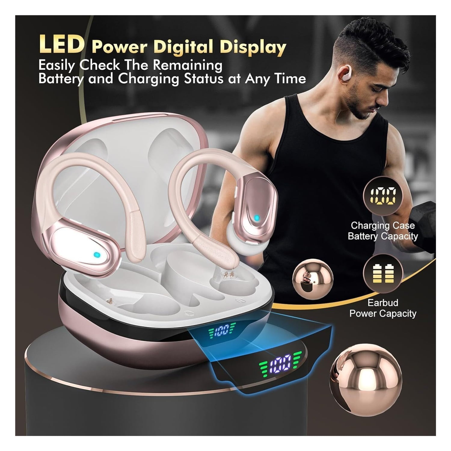 Wireless Earbuds Sport Bluetooth Headphones 5.3, 80Hrs Stereo New Bluetooth Earbuds with HD Mic, Earbuds with ENC Noise Canceling Earphones, IP7 Waterproof Headset for Sports/Workout/Running