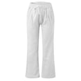 thumbnail image 6 of Women's Linen Cotton Wide Leg Pants for Women, Mid Elastic Waist Straight Tube Casual Pants, Solid Color Pockets, Work Lounge Summer Beach Trousers, Long Straight Leg | VerBelle,White 3XL, 6 of 7