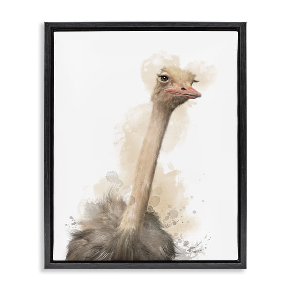 Stupell Industries Modern Ostrich & Modern Splatter Black Floating Frame Canvas Art, 17 x 21, by Matthew Piotrowicz