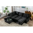 thumbnail image 3 of L-Shaped Corner Sleeper with Storage Ottoman & Hidden Arm Storage, Pull Out Cozy Sleep Couch Bed, Hidden Arm Storage and USB Charge for Home Apartment Living Room Sets, Black Velvet, 3 of 9