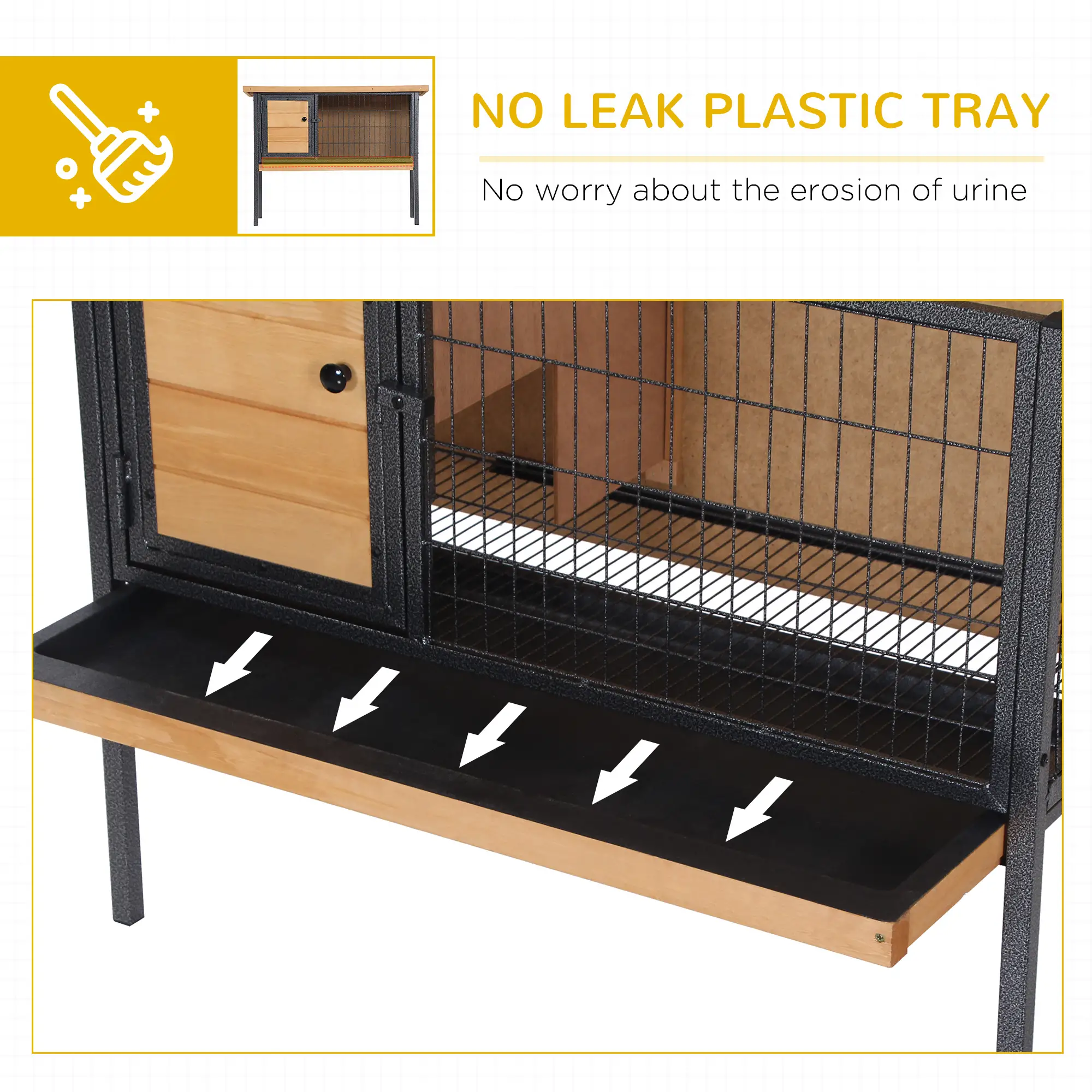 Pefilos 36" Wooden Rabbit Hutch with Metal Frame, No Leak Tray, Mtetal Wire Pan and Openable Water, Guinea Pig House for Indoor Bunny Cage, Beige