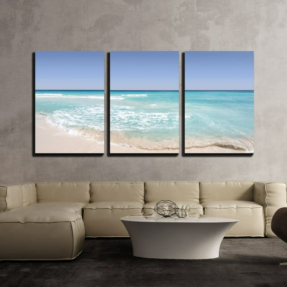 wall26 - 3 Piece Canvas Wall Art - Tropical Seascape of Sea Waves Under Blue Sky - Modern Home Art Stretched and Framed Ready to Hang - 24"x36"x3 Panels