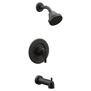 Moen Gibson Matte Black Pressure Balancing Eco-Performance Modern Tub and Shower Trim, Featuring Single Function Shower Head, Shower Handle, and Tub Spout Posi-Temp Valve Required, T2903EPBL