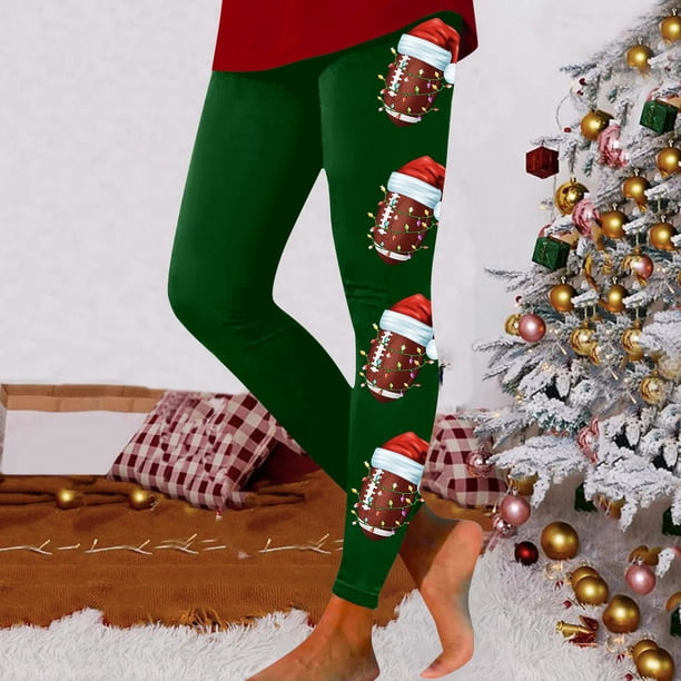 WILLBEST Leggings Deportivos de Compresión con Estampado Navideño de Fútbol para Mujer, Pantalones de Yoga para Entrenamiento Físico, Correr, Deportes Extra Grande