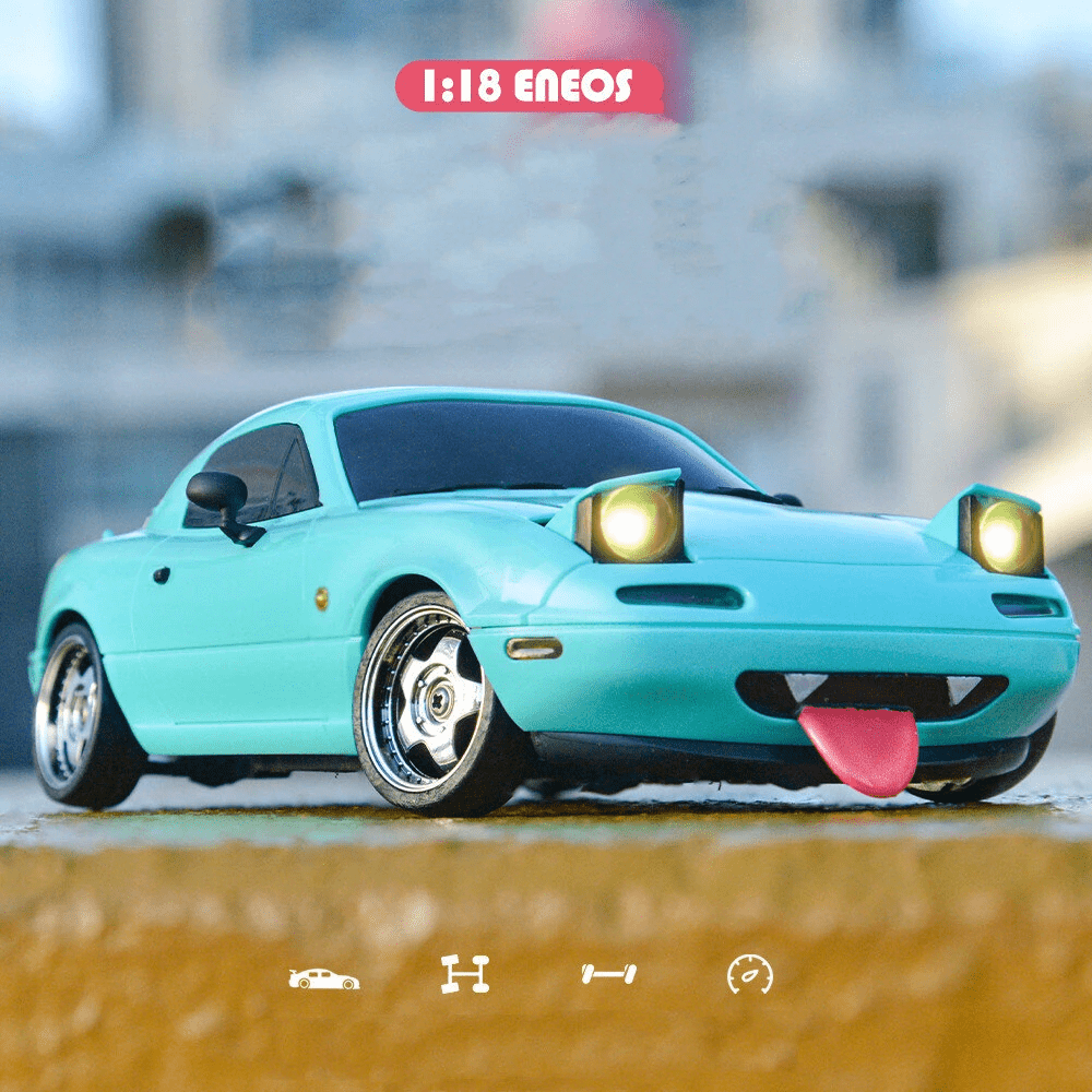 1/18 Scale Alloy Body RC Drift Car, 2.4G RWD Remote Control Car with Gyro Stabilizer & LED Lights, RC Racing Toy for Teens and Adults - RTR