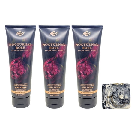 Bath & Body Works The Men's Collection Nocturnal Rose 3 Ultimate Hydration Body Creams with a Charcoal Scrub Bar Soap