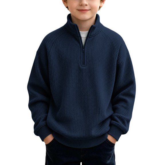 Boys Quarter Zip Pullover Knit Long Sleeve Oversized Fashion Sweatshirts