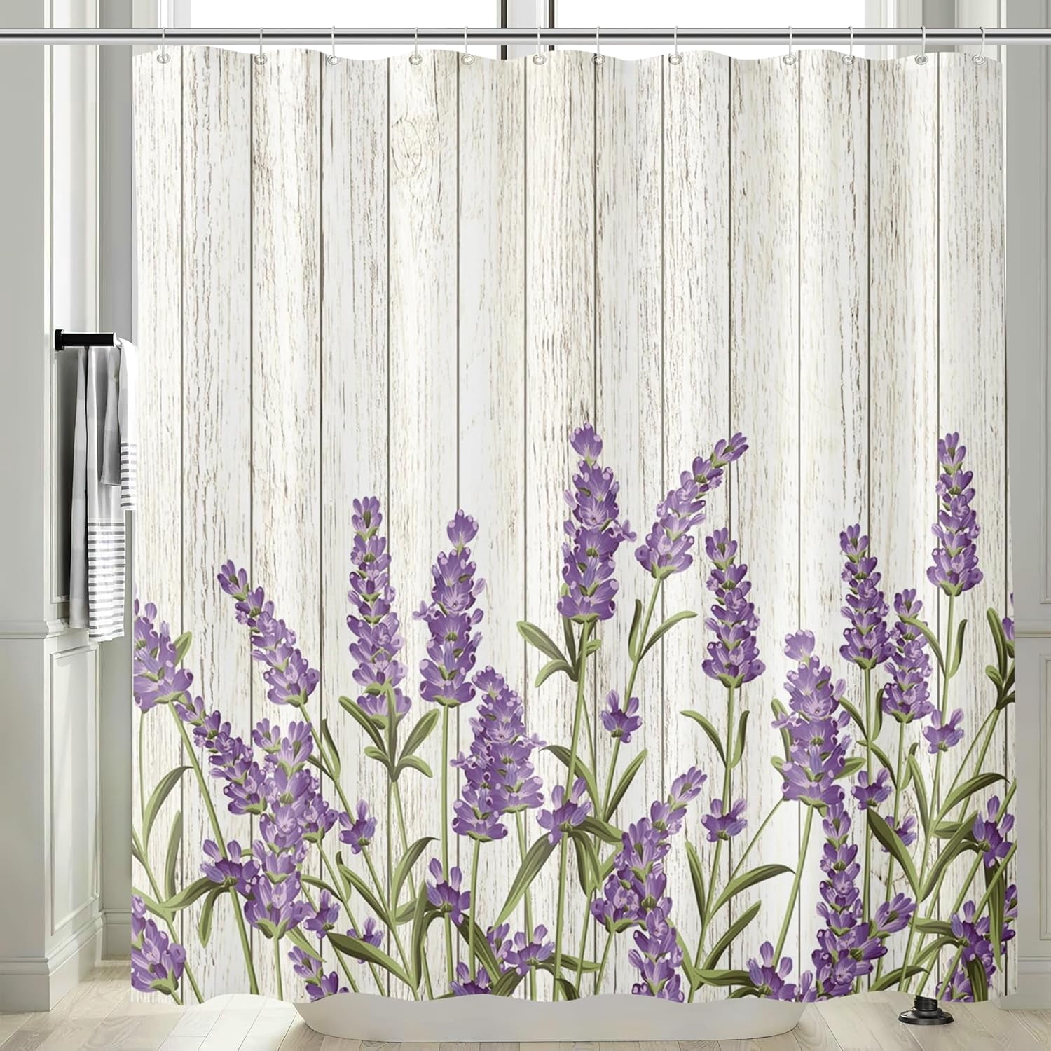 Extra Long Lavender Floral Bathroom Shower Curtain, Waterproof Fabric Purple Flower Farmhouse Shower Curtain 72"W x 72"L (Pack of 1)