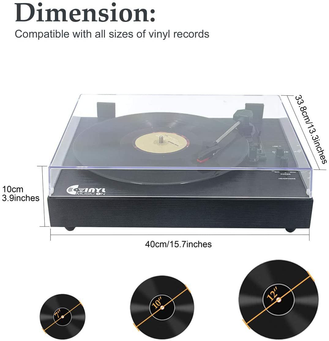 Retro Record Player for 33/45/78 RPM Vinyl Records,Bluetooth Belt-Drive Turntable with Built-in Stereo Speakers,Dark Brown 