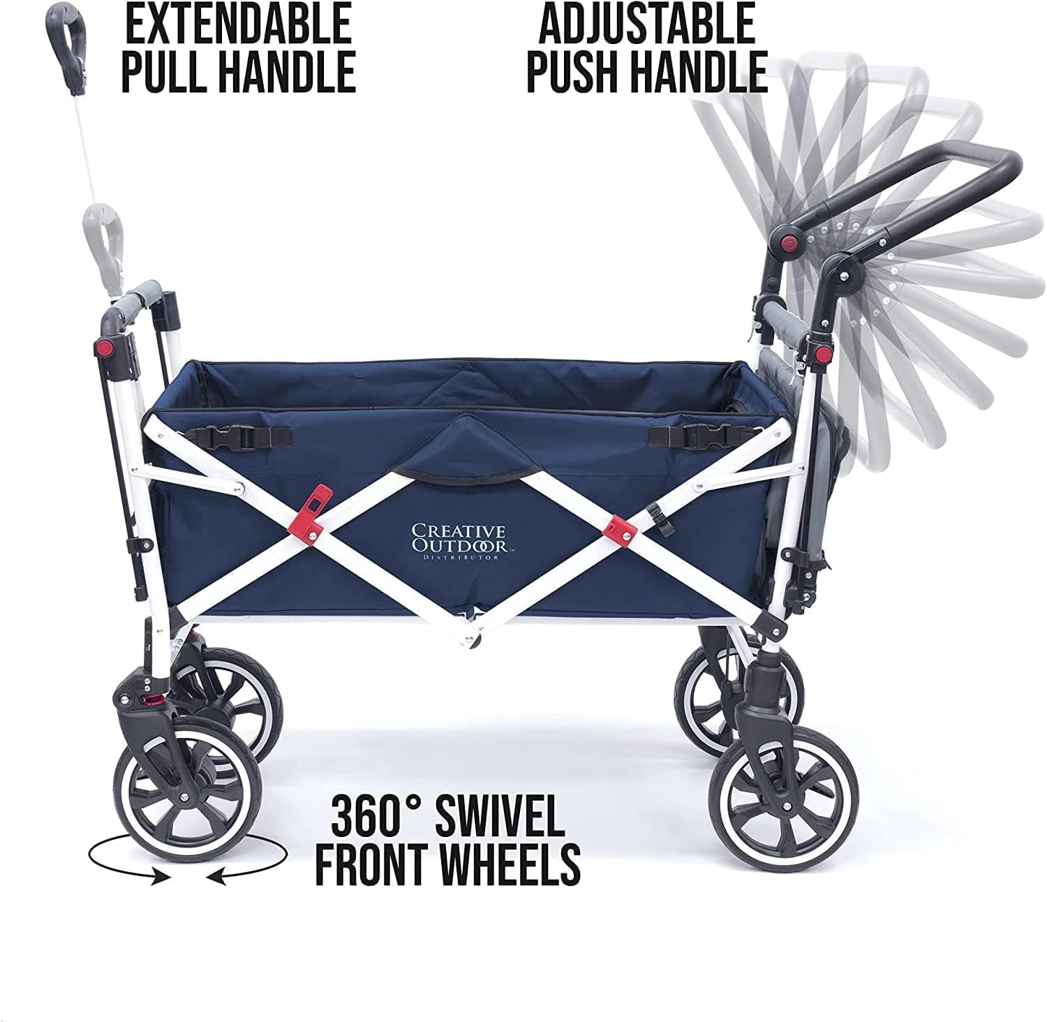 Creative Outdoor Push Pull Wagon Stroller with Canopy Folding Wagon for Kids, Black/Gray