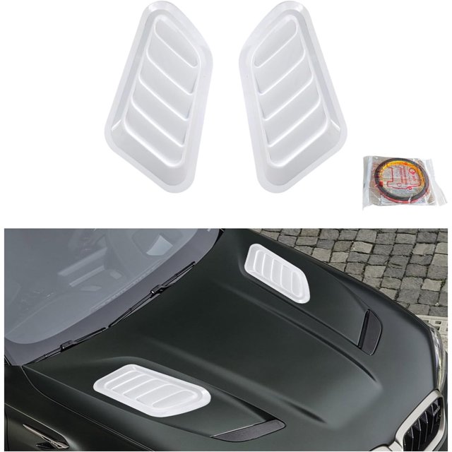 Yazoeia 2 PCS Car Hood Vent Trim, Auto Bonnet Vent Hood Air Intake Trim Cover, Universal Air Flow Intake Hood Decal Sticker for Cold Air Flow, Car Exterior Decorative Cover Trim (White)