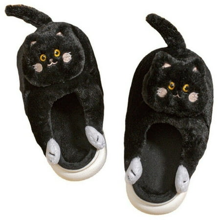

CoCopeanut Cute Cat Women Slippers Winter Home Indoors Floor Slippers Shoes Furry Slippers for Women Winter Warm Cotton Slippers Cat Lovers