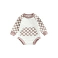 thumbnail image 1 of One opening Baby Crewneck Sweatshirt Romper Boy Girl Checkerboard Oversized Onesie Pullover Sweater Neutral Baby Clothes Fall, 1 of 8